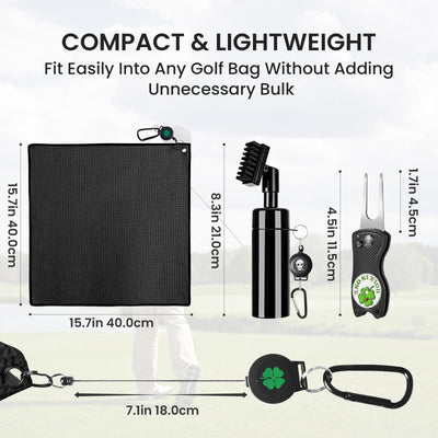 Golf Club Brush Cleaner Magnetic Retractable Carabiner Towels 2 Pack Kit