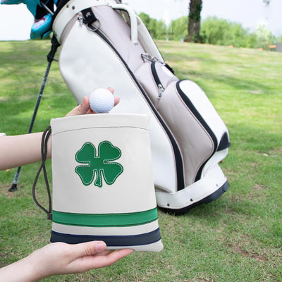 Golf Valuables Pouch Ball and Tee Bag with Drawstrings Leather White Green Pack