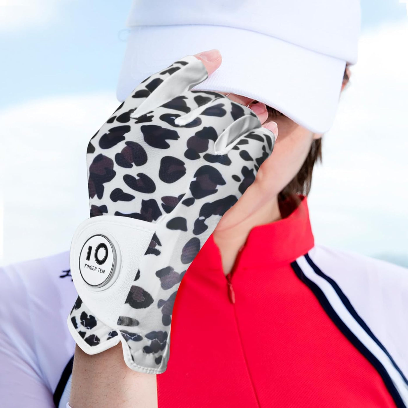 1 Pack Golf Handschuhe Frauen Leopard Halbfinger Leder mit Ball Marker