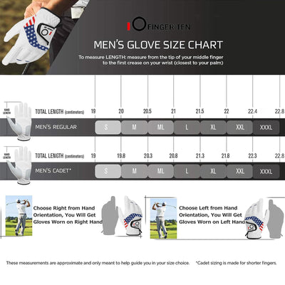 FINGER TEN Golf Gloves Men Left Hand Right Leather Value 5 Pack, Mens Golf Glove for Right Left Handed Golfer All Weather Grip Small Medium ML Large XL XXL 3XL