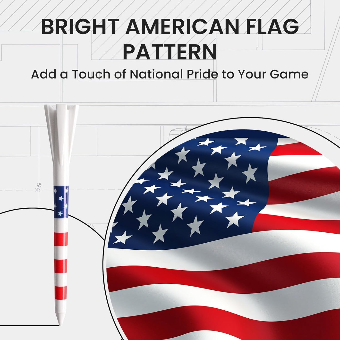 Golf Tees Plastic USA Flag 60 Long Tees 3 1/4 and 40 Short Tees 1 1/2