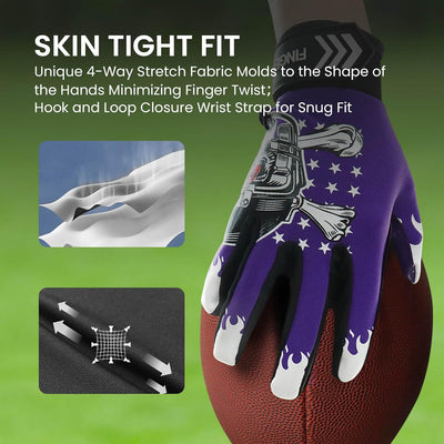 Football Receiver Gloves Youth Receiving Gloves Purple Flexible for Kids Boys Girls