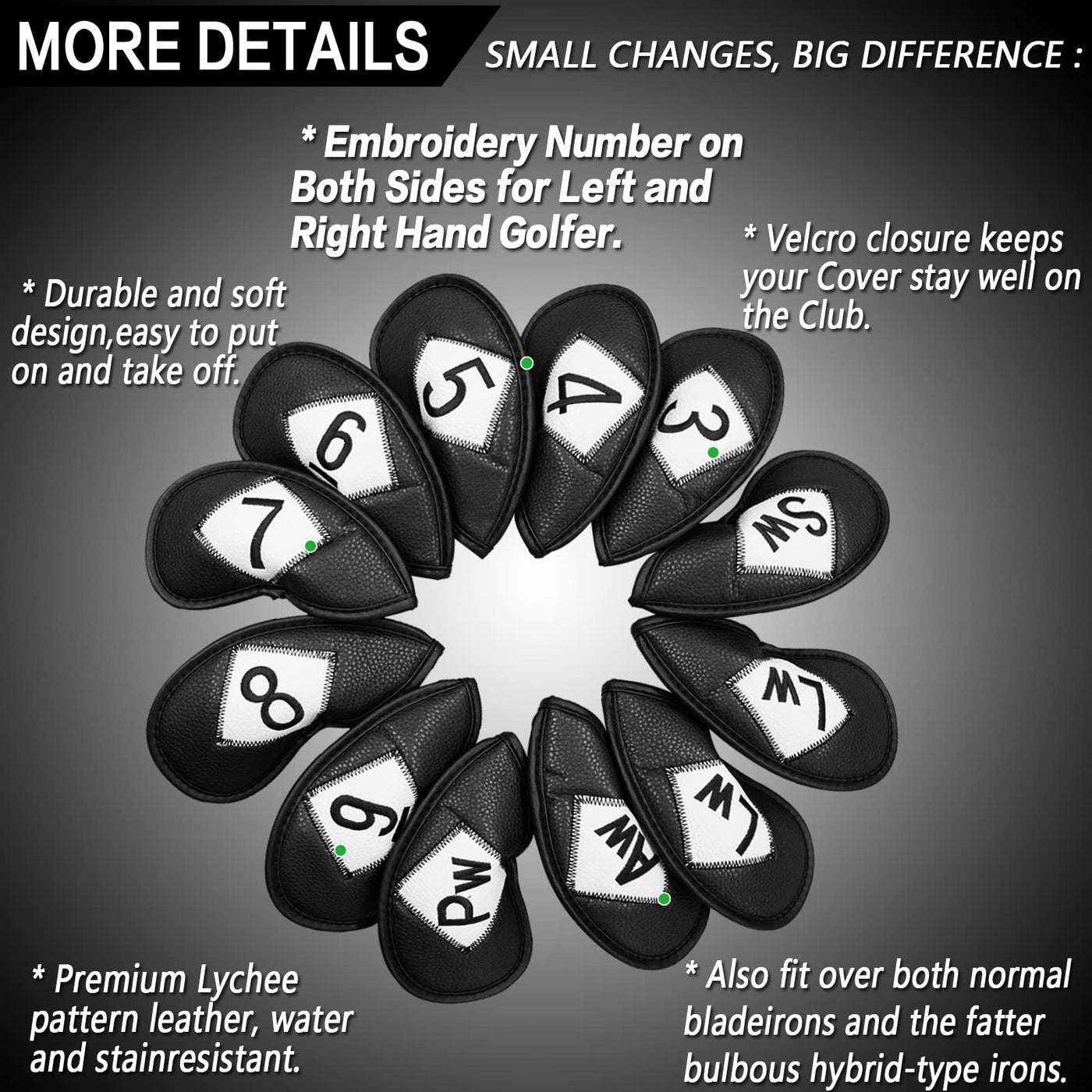 Golf Iron Head Covers 12 Piece Set Universal Fit