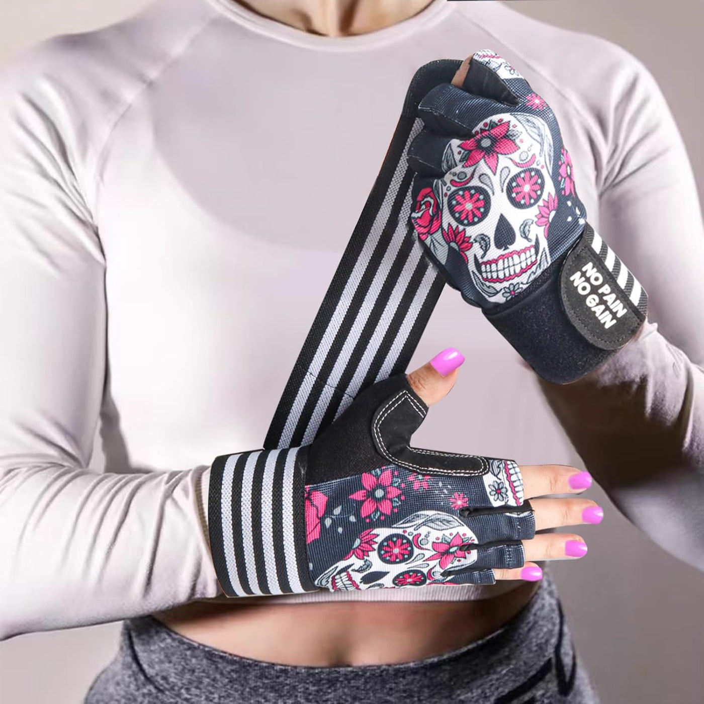 Ladies Weight Lifting Gym Gloves Skull Pink 1 Pair