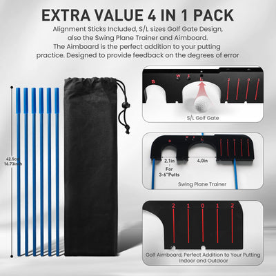 Pro 3.0 Golf Training Aid Gate with 6 Pcs Alignment Sticks