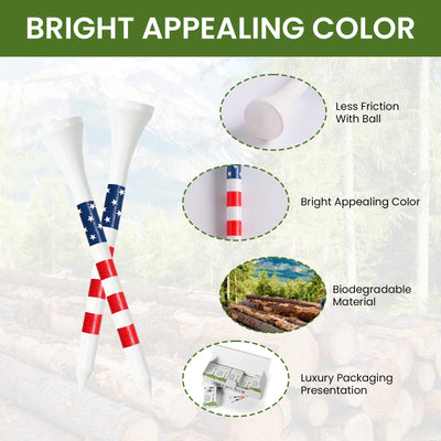 Premium Bamboo Wood Golf Tees Unique Box Design 18-Pack