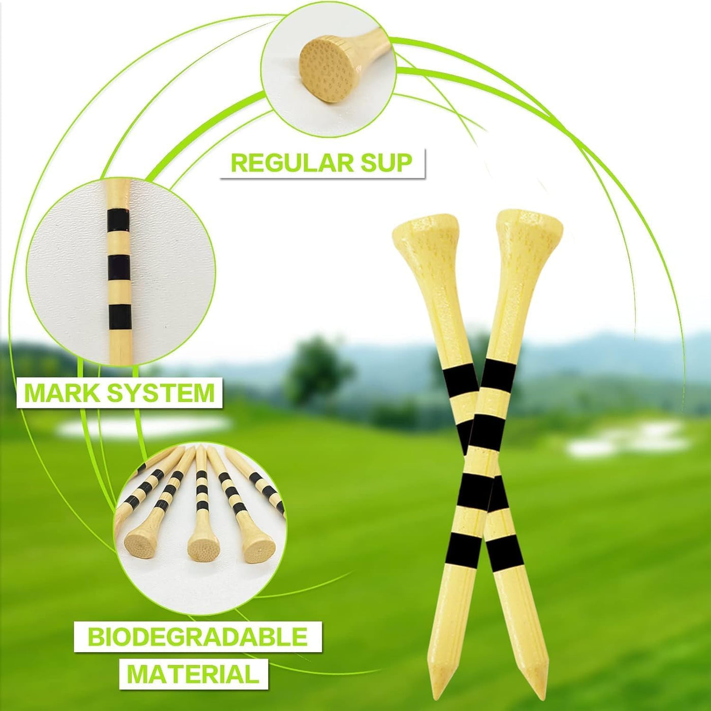 Golf-Tees aus Holz, gleichbleibende Höhe, 60er-Pack lange Tees 2 3/4 3 1/4 Zoll und 40er-Pack kurze Tees 1 1/2 Zoll 