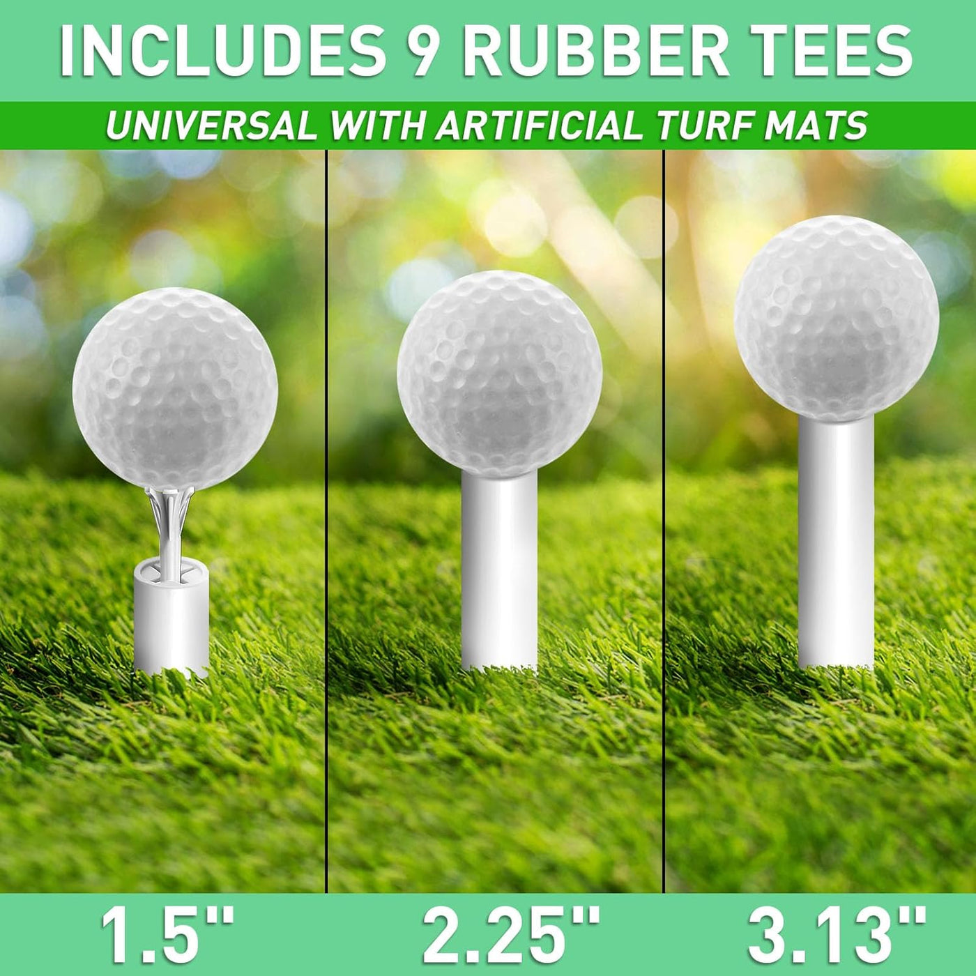 Golf-Tees aus Gummi für die Driving Range, 7,6 cm, 3,8 cm, 5,7 cm, 6,9 cm, 7,9 cm, 8,9 cm, Tee-Halter für Matte mit Kunststoff-Tees 