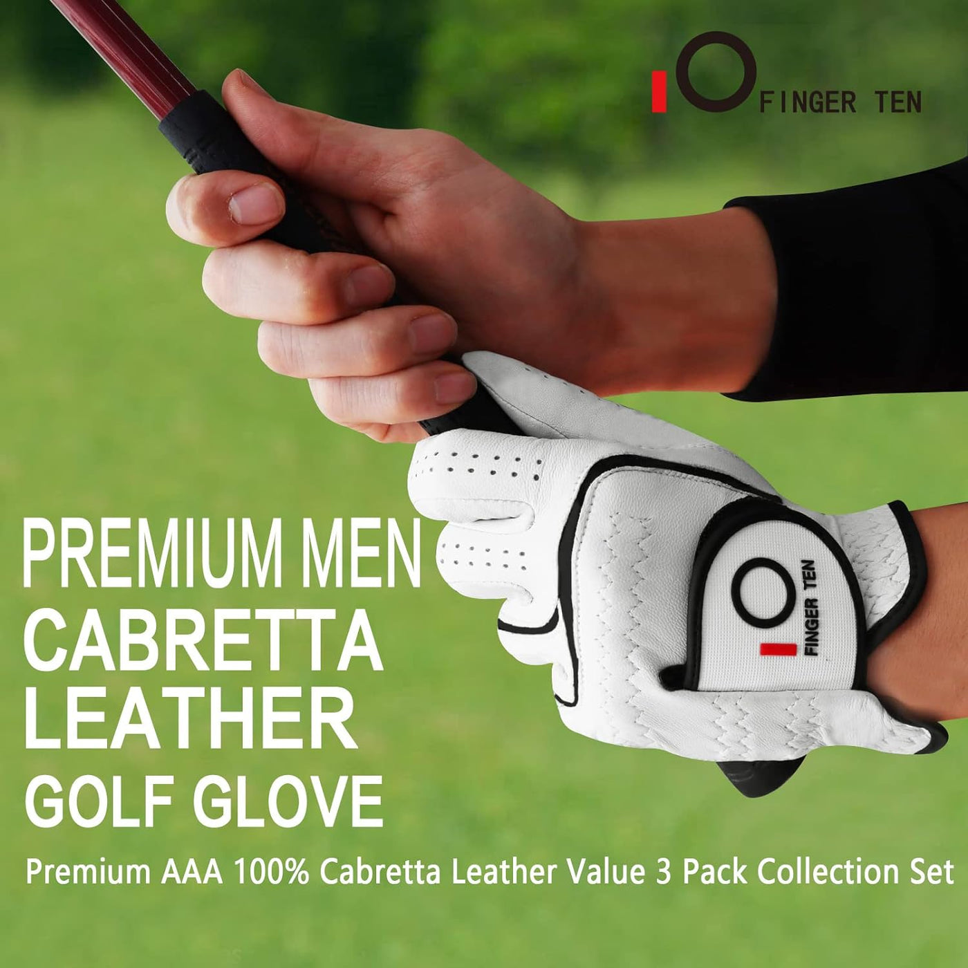 Men's Golf Gloves Cabretta Leather All Weather Grip 3 Pack