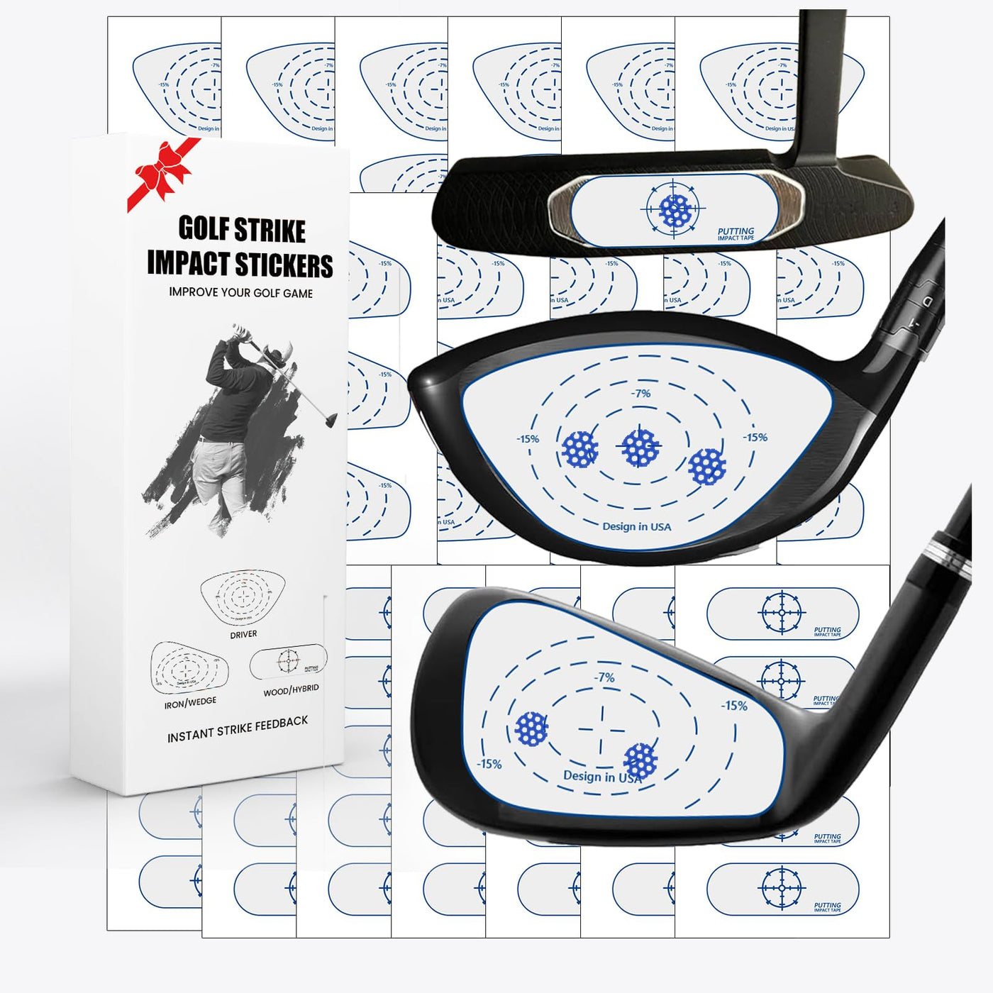Golf Impact Tape Stickers for Driver Woods Irons Putters Self-Teaching Training Aid