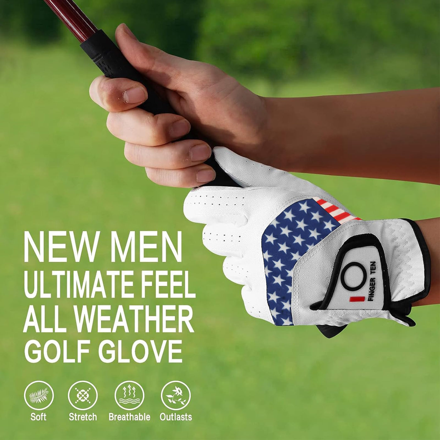 FINGER TEN Golf Gloves Men Left Hand Right Leather Value 5 Pack, Mens Golf Glove for Right Left Handed Golfer All Weather Grip Small Medium ML Large XL XXL 3XL