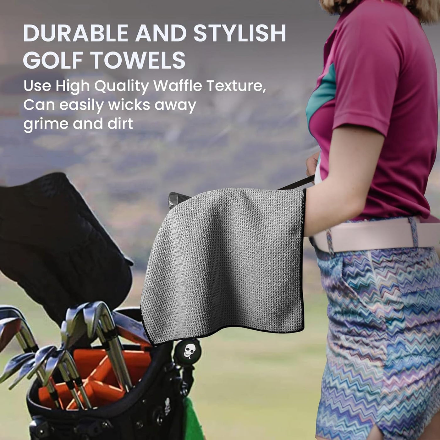 Golf Towels with Strong Magnetic Retractable Carabiner Value 3 Pack 16''X16''