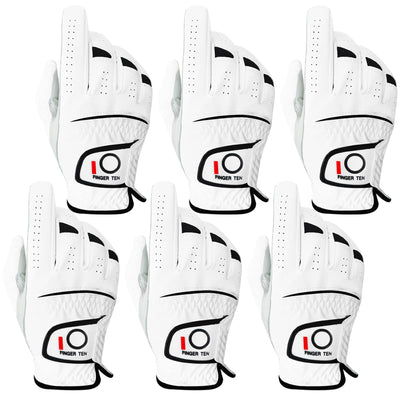 FINGER TEN Golf Gloves Men Right Left Handed Golfer Men’s Golf Glove Left Right Hand Value 3/6 Pack, All Weather Leather Grip Small Medium ML Large XL Size
