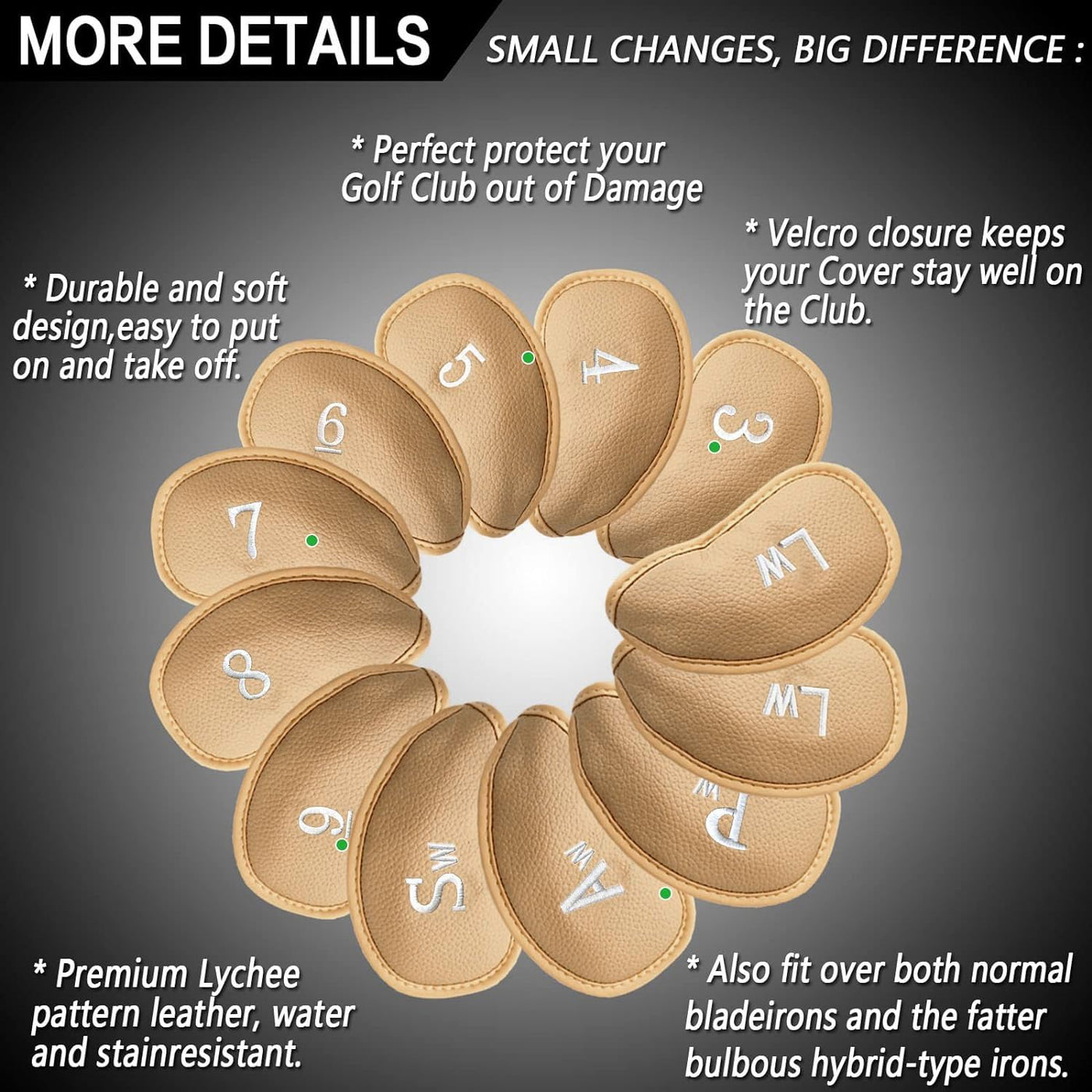Golf Iron Head Covers 12 Piece Set Universal Fit