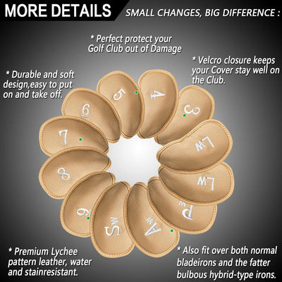 Golf Iron Head Covers 12 Piece Set Universal Fit