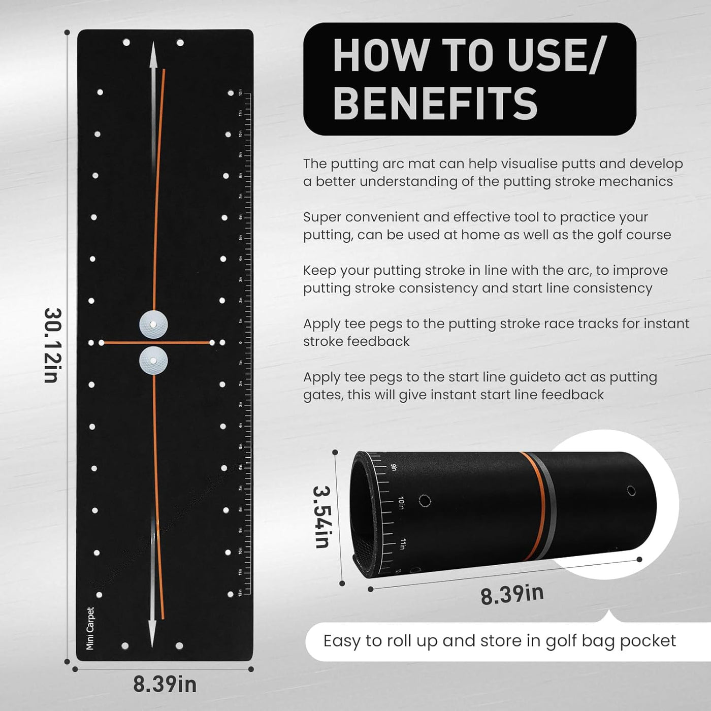 Golf Putting Mat with Arc&Path for Right Left Handed Golfer Improve Putting Sroke Skills