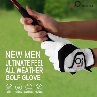 Men's Golf Gloves Leather All Weather Grip 10 Pack with Gift Box