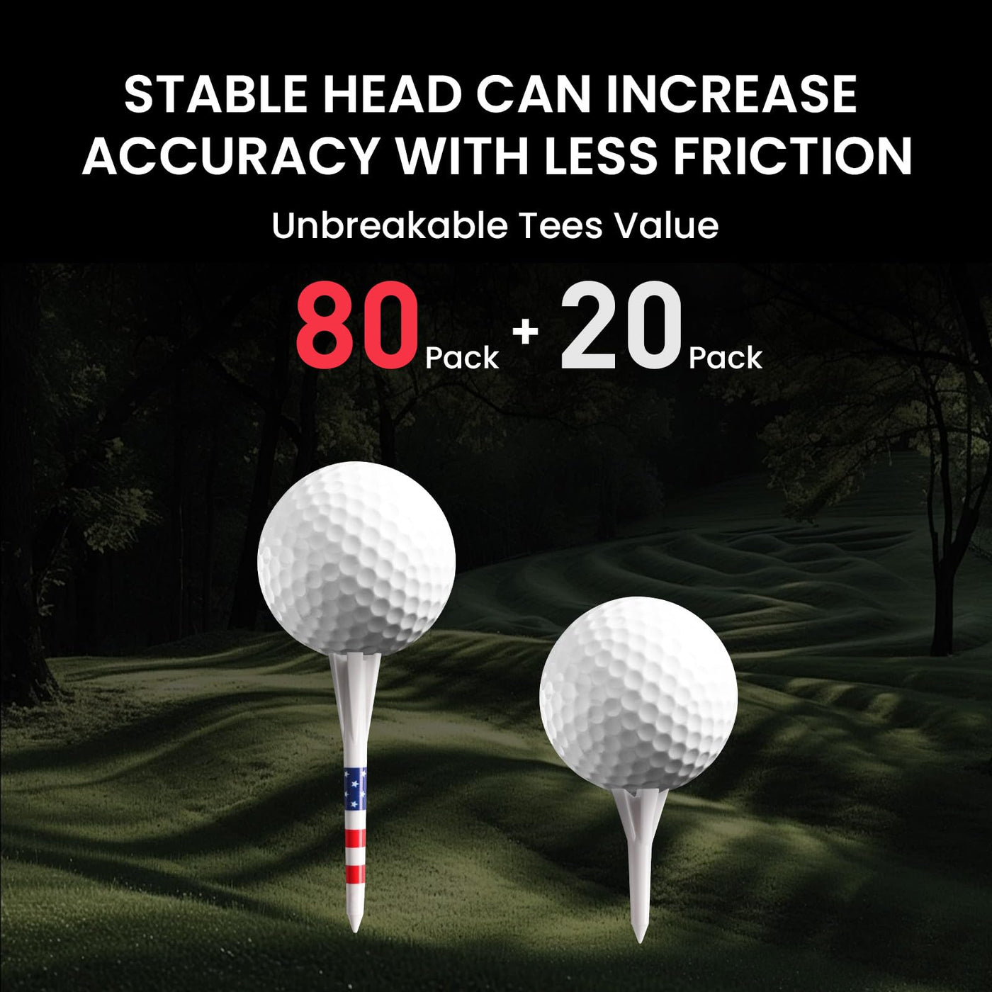 USA Flag Golf Tees 80 Driver with 20 Iron Plastic Tee Mixed Pack