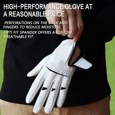 FINGER TEN Golf Gloves Men Right Left Handed Golfer Men’s Golf Glove Left Right Hand Value 3/6 Pack, All Weather Leather Grip Small Medium ML Large XL Size