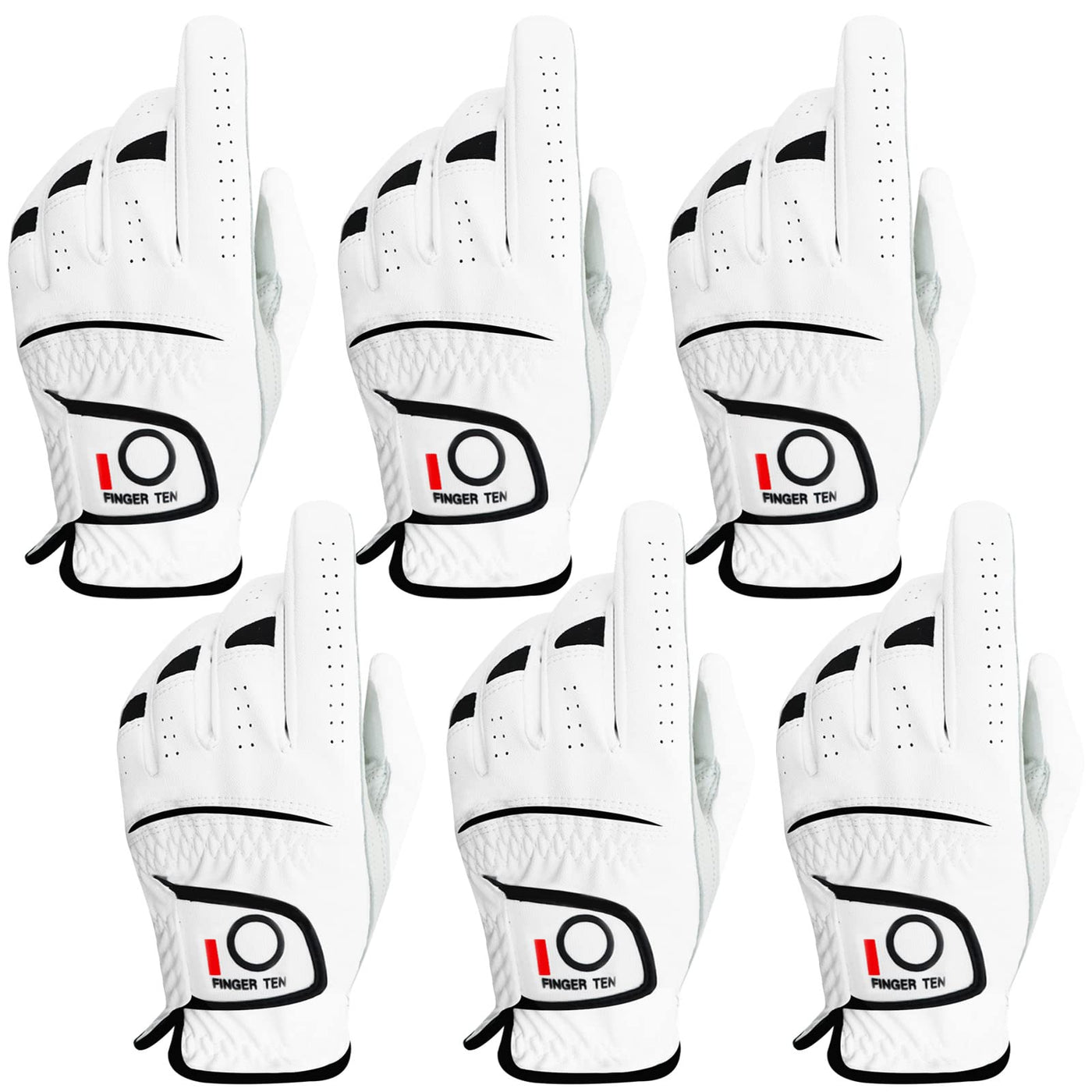 FINGER TEN Golf Gloves Men Right Left Handed Golfer Men’s Golf Glove Left Right Hand Value 3/6 Pack, All Weather Leather Grip Small Medium ML Large XL Size