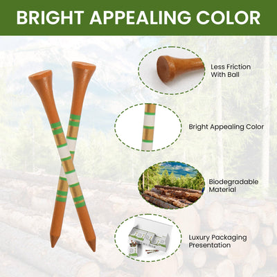 Premium Bamboo Wood Golf Tees Unique Box Design 18-Pack