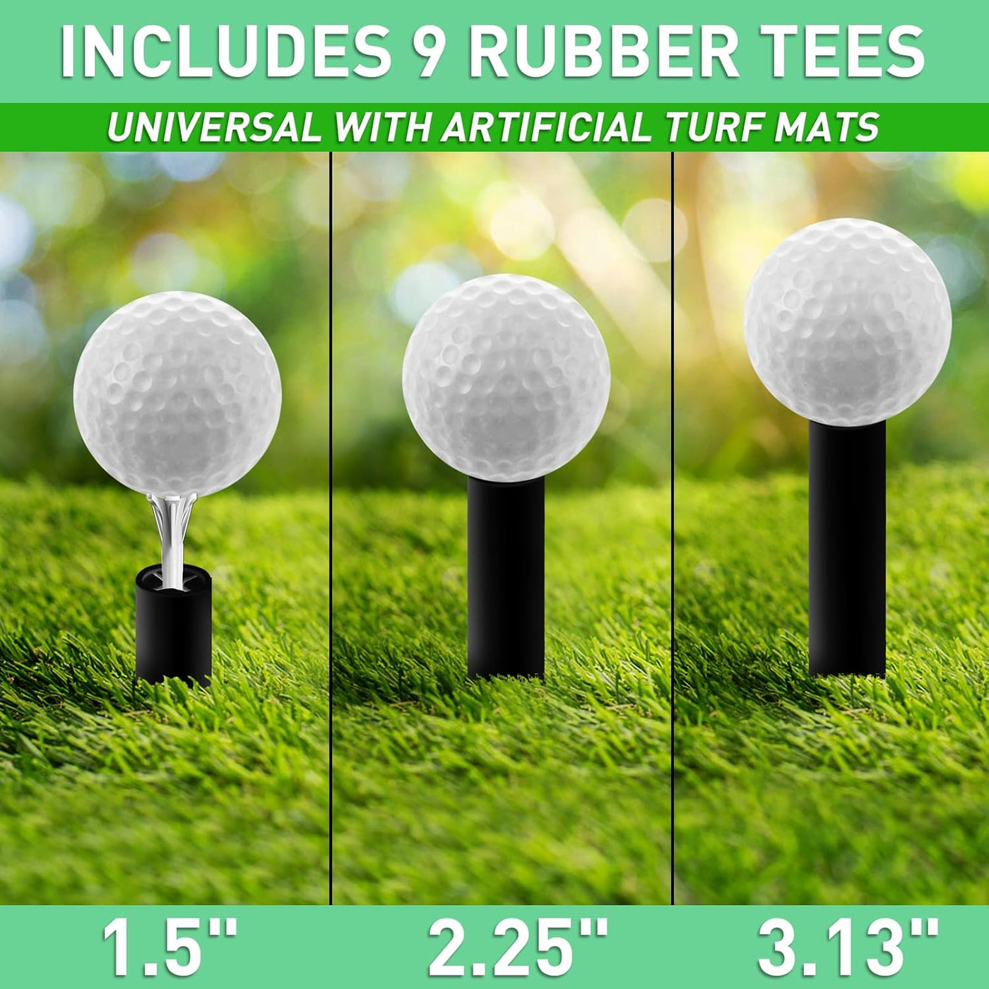 Golf-Tees aus Gummi für die Driving Range, 7,6 cm, 3,8 cm, 5,7 cm, 6,9 cm, 7,9 cm, 8,9 cm, Tee-Halter für Matte mit Kunststoff-Tees 