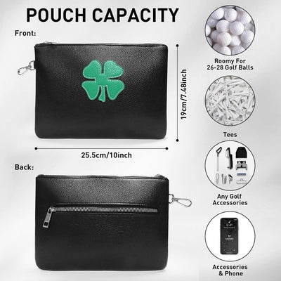 Golf Tee Bag Pouch Leather Clover Zippered Pocket Hook Gear Clip Hook