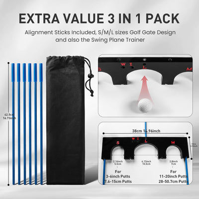 Golf Training Aid Gate Pro 2.0 with 6 Pcs Alignment Sticks