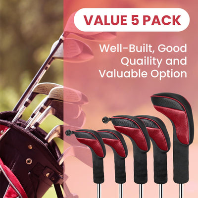Golf Club Head Covers for Woods Driver Fairway Hybrid Value 5 Pack