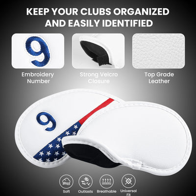 USA Flag Golf Iron Head Covers Set 12 Pack Universal Fit