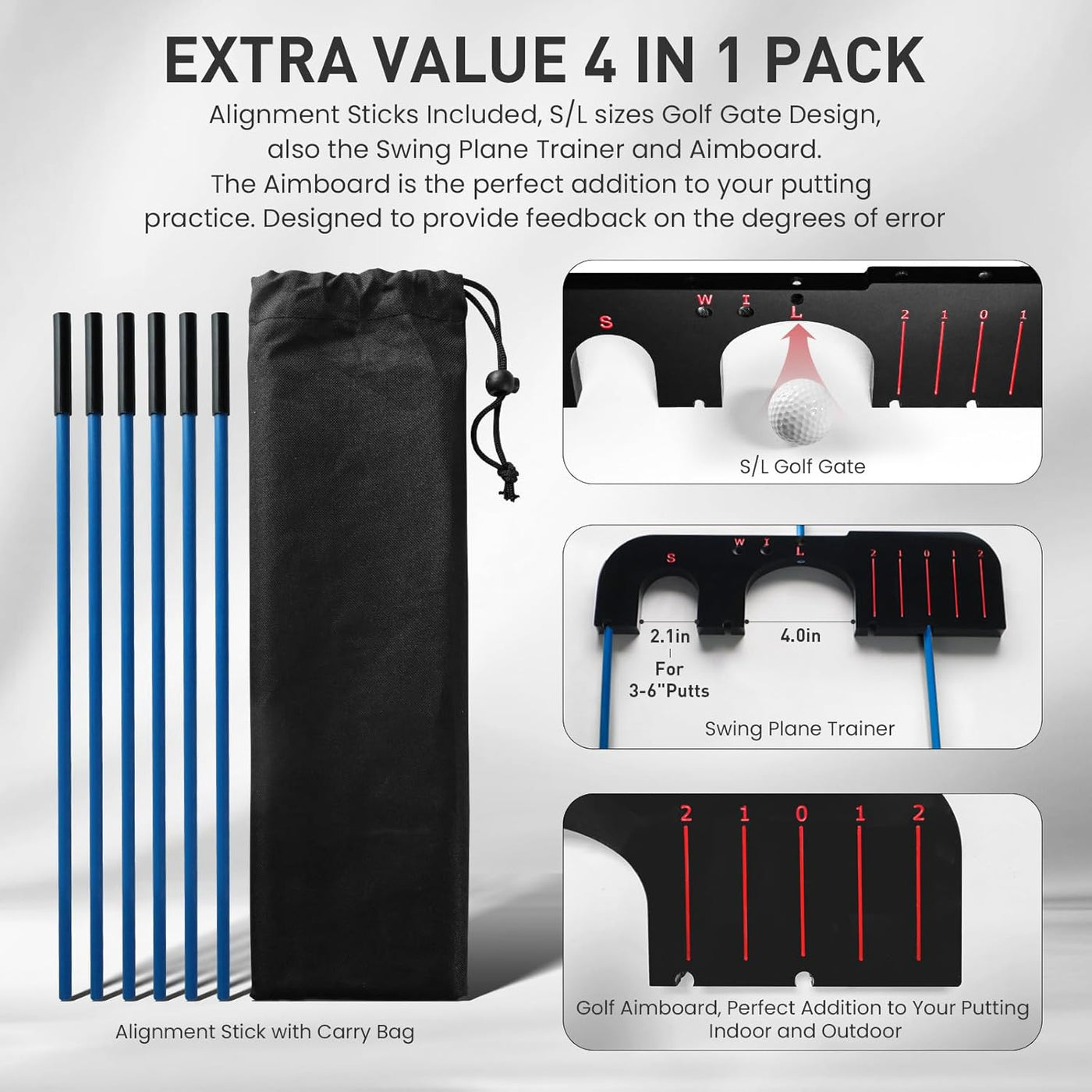 Golf Training Aid Tool Upgrade with 6 Pcs Golf Alignment Stick Cover Rods Extra Value 4 in 1