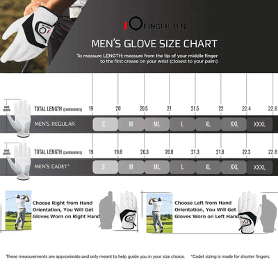 FINGER TEN Golf Gloves Men Left Hand Right Leather Value 5 Pack, Mens Golf Glove for Right Left Handed Golfer All Weather Grip Small Medium ML Large XL XXL 3XL