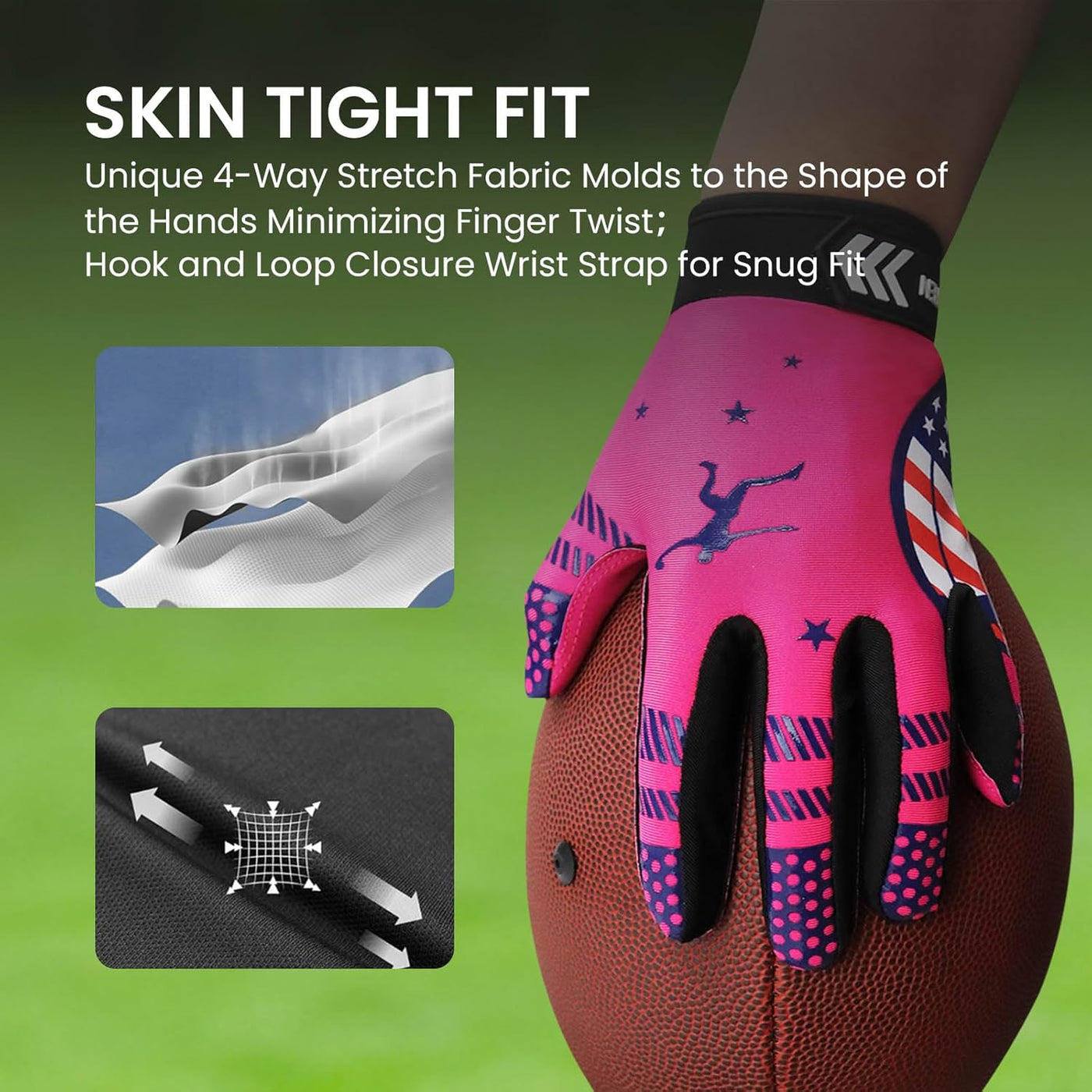 Football Receiver Gloves Youth Receiving Gloves Pink Flexible for Kids Boys Girls