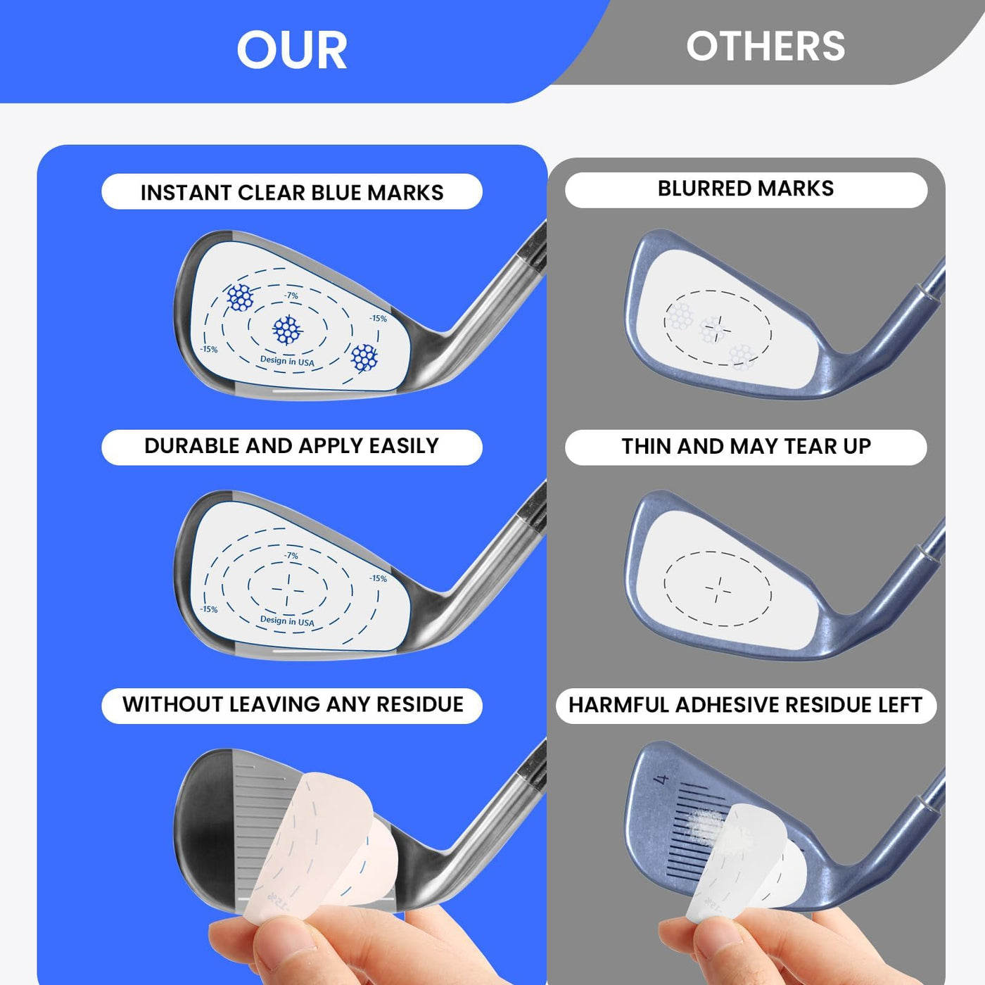 Golf Impact Tape Stickers for Driver Woods Irons Putters Self-Teaching Training Aid