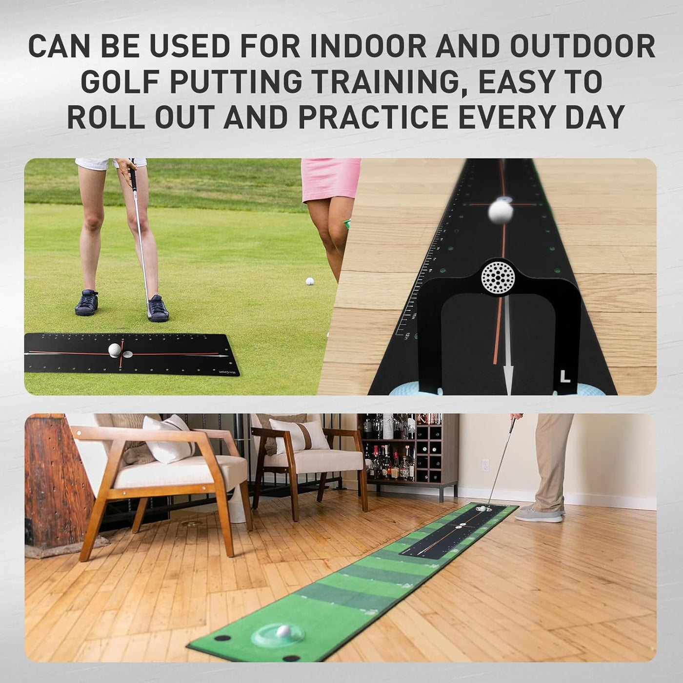 Golf Putting Mat with Arc&Path for Right Left Handed Golfer Improve Putting Sroke Skills