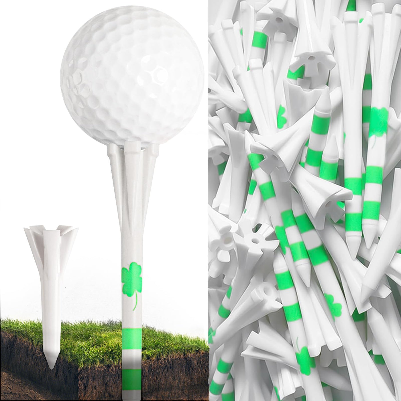 Luck Clover Golf Tees 80 Driver with 20 Iron Plastic Tee Mixed Pack