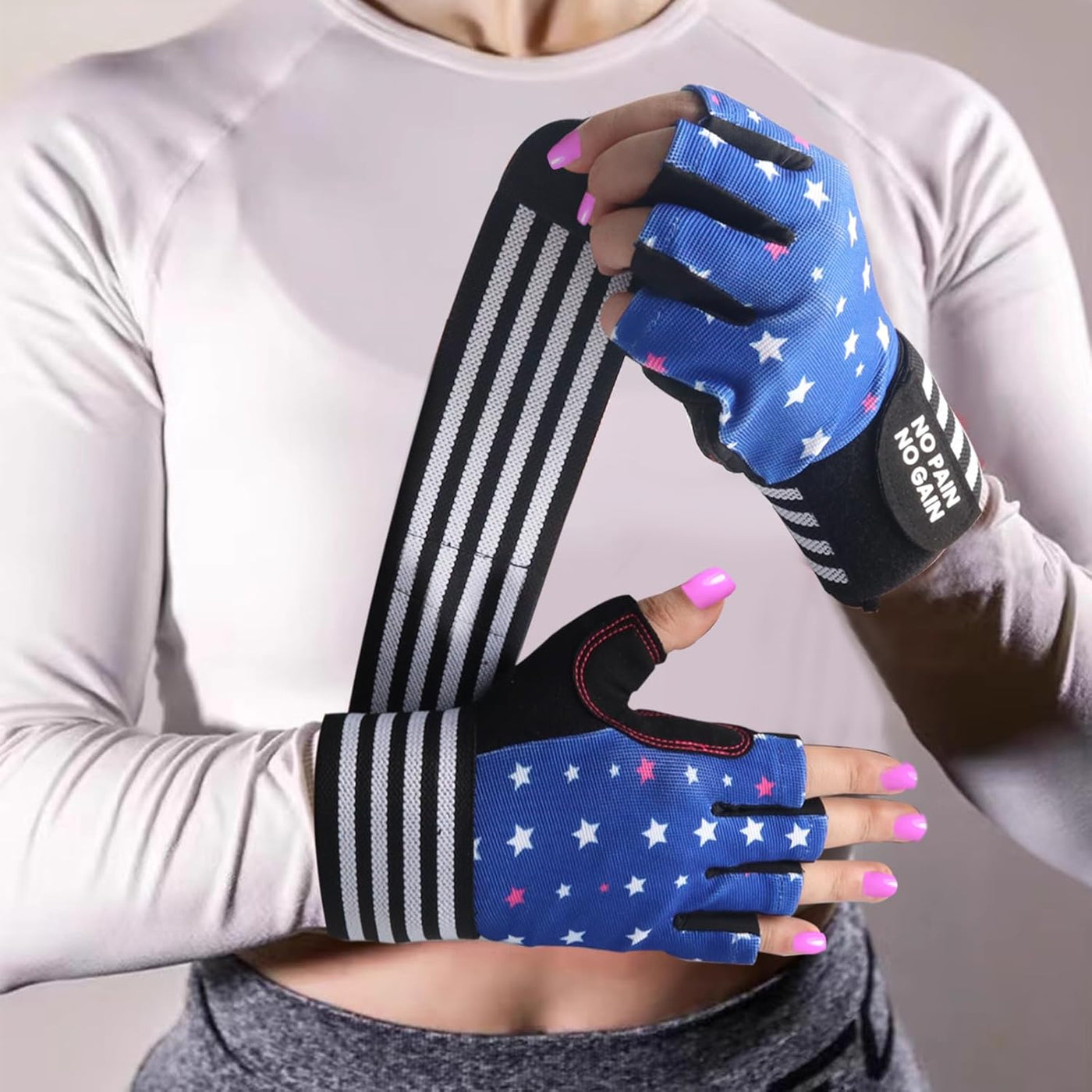 Ladies Weight Lifting Gloves Blue Star Gym Workout Glove with Wrist Support