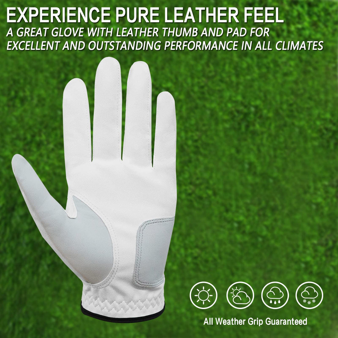 FINGER TEN Golf Gloves Men Left Hand Right Leather Value 5 Pack, Mens Golf Glove for Right Left Handed Golfer All Weather Grip Small Medium ML Large XL XXL 3XL