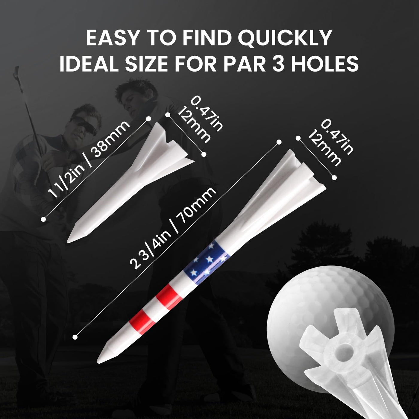 USA Flag Golf Tees 80 Driver with 20 Iron Plastic Tee Mixed Pack