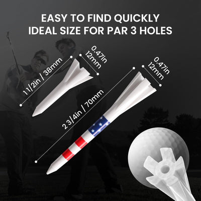 USA Flag Golf Tees 80 Driver with 20 Iron Plastic Tee Mixed Pack