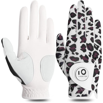 1 lot de gants de golf pour femme en cuir léopard avec marqueur de balle