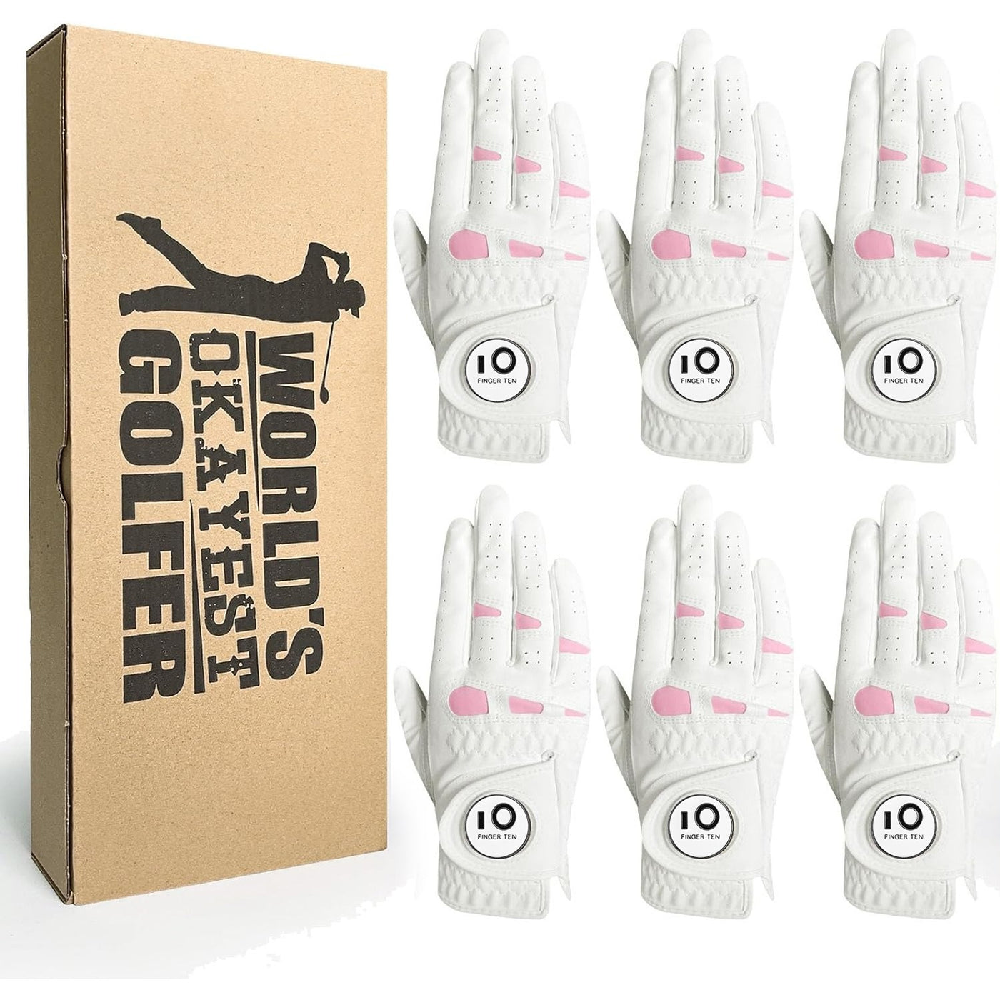 Lot de 6 gants de golf pour femme, main droite et gauche, avec marqueur de balle, coffret cadeau 