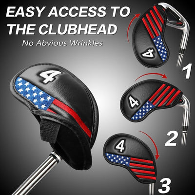 Golf Iron Head Covers Value 12 Piece Set USA Flag Universal Fit Main Iron Clubs