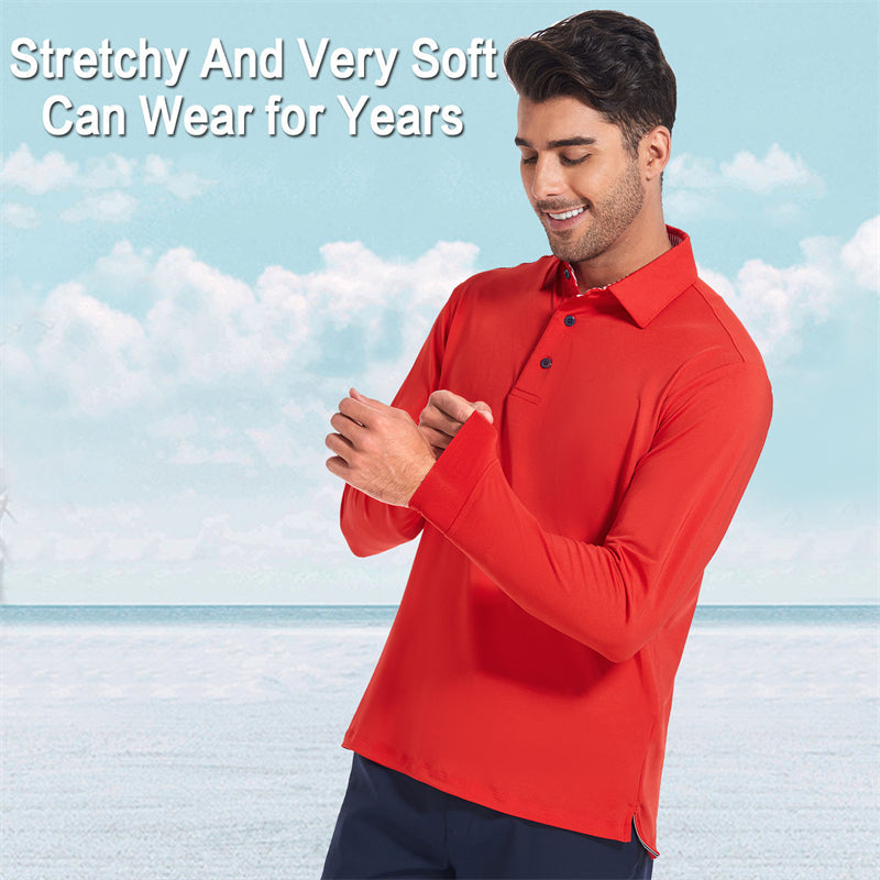 Performance Fit Long Sleeve Golf Shirt Men Tan