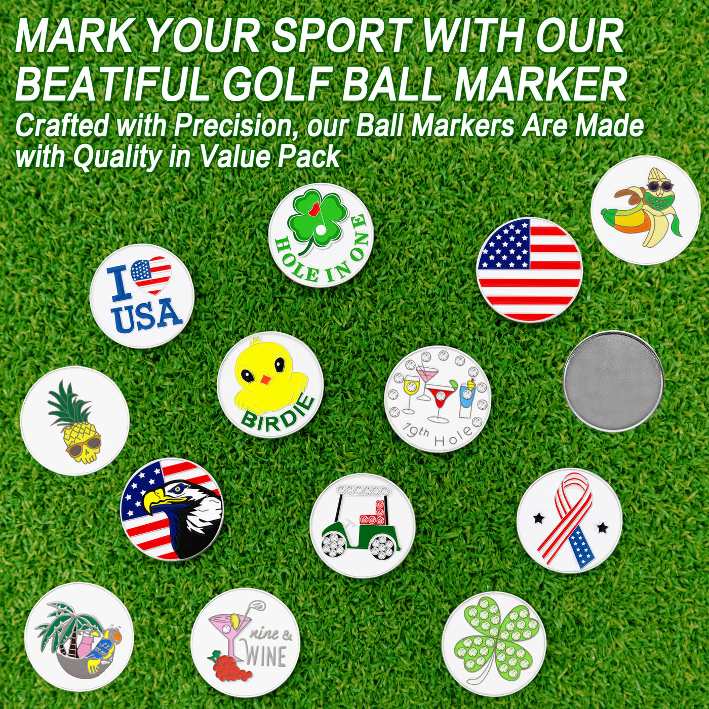 3 Pcs Golf Ball Markers with 3 Pack Hat Clip