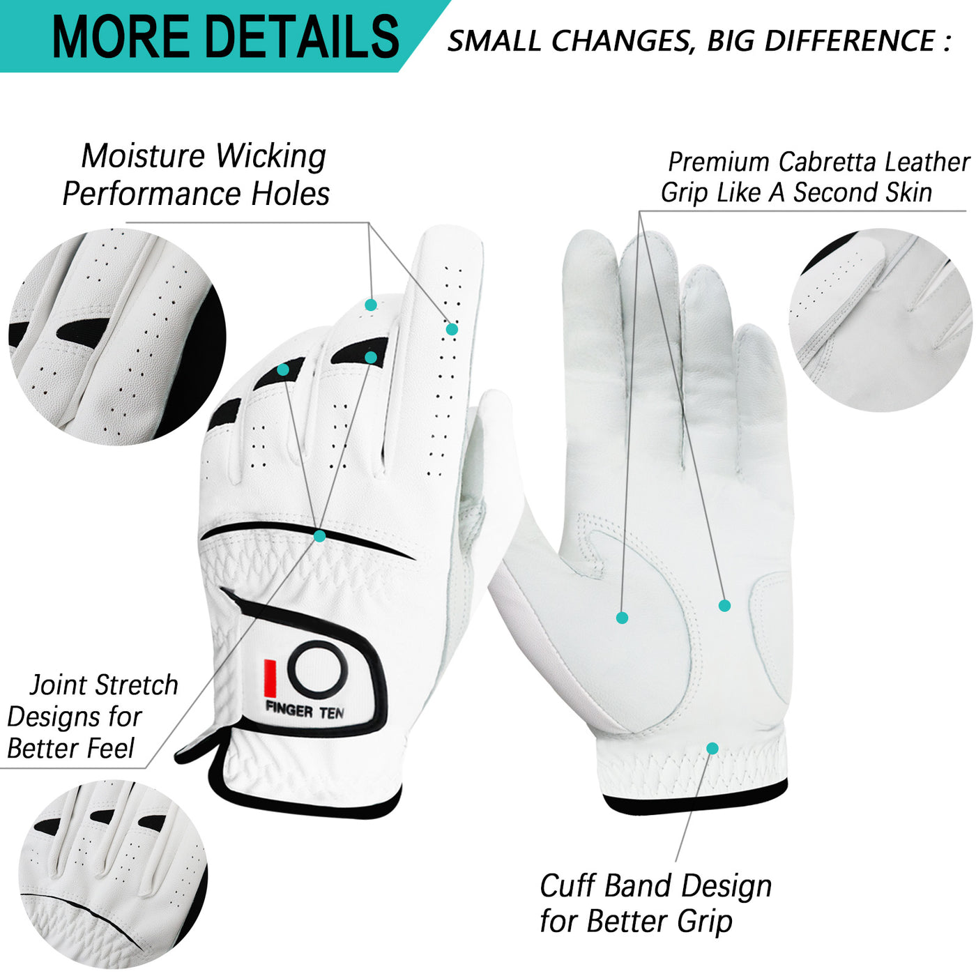 Golf Gloves Men 3 Pack All Weather Leather Grip