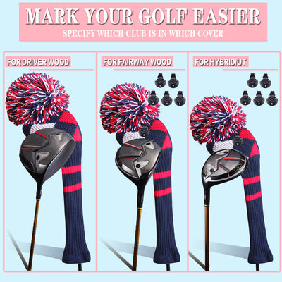 Golf Knit Head Covers Driver Fairway Woods Hybrid 3 Pack