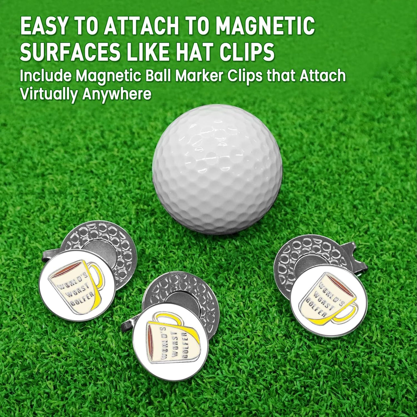 3 Pcs Golf Ball Markers with 3 Pack Hat Clip