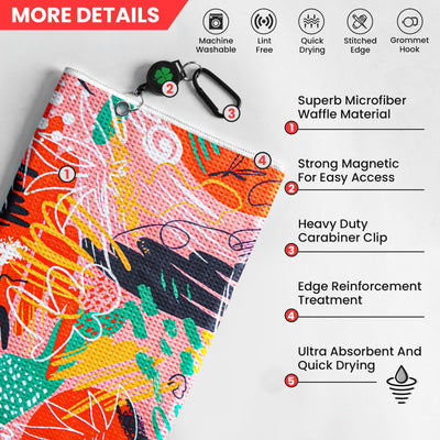 Golf Towels for Golf Bags for Women Men Value 2 Pack with 3 Strong Magnetic Retractable Carabiner and Black Brush