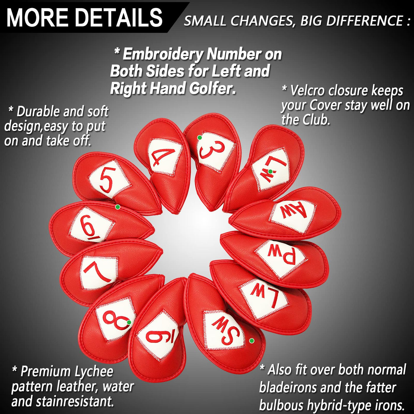 Golf Iron Head Covers 12 Piece Set Universal Fit